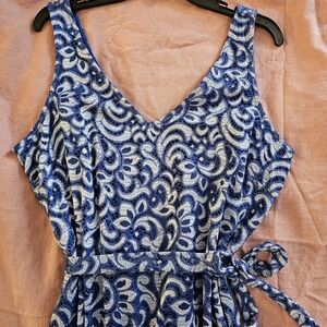 Maxi Dress Blue and White Lace Patterned Sleeveless